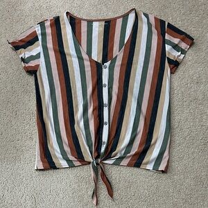 American Eagle Striped Tie-Front V-Neck Top